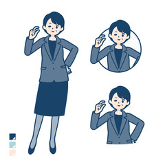ビジネスミドル女性がちょっとだけのハンドサインをしているイラスト