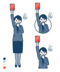 ビジネスミドル女性がレッドカードを差し出しているイラスト