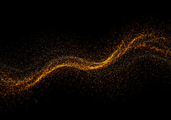 Fototapeta premium Golden Particles Flowing on Black Abstract Wave of Light