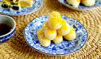 Close up shot of Chinese pastry dessert, Fresh milk mooncakes