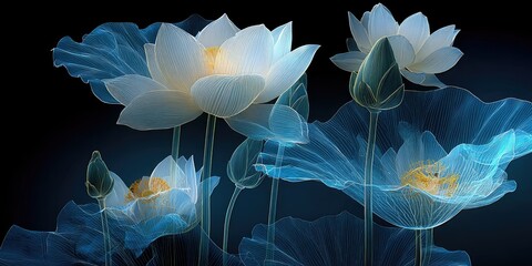 Glamorous lotus blossom illustrations for home decor floral spring wallpaper art captivating design featuring flowers leaves buds in a serene environment