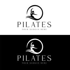 Trainer pilates woman, yoga logo identity design vector