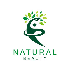 silhouette figure and leaves for Awakening Empowering Wellness Woman relationship with Nature Logo design