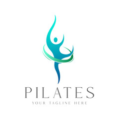 Beauty elegant sport pilates studio logo design template
