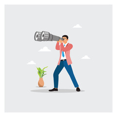 Human resources manager look with telescope for candidate.