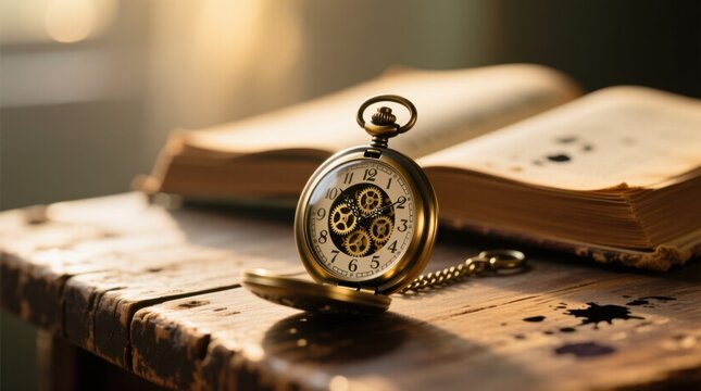 A vintage pocket watch rests on an old book, symbolizing the passage of time and the enduring value of knowledge