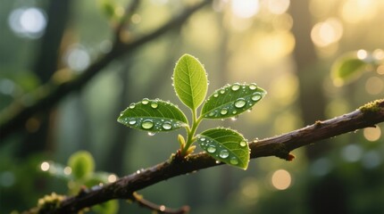 Freshly dew-kissed leaves symbolize renewal and growth, embodying the vitality of nature