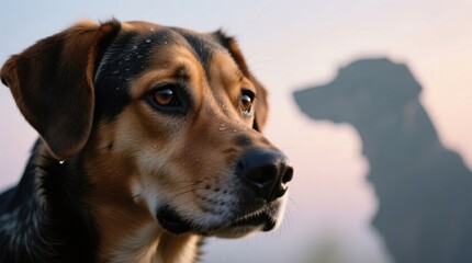 Captivating close-up of an attentive dog, showcasing its expressive eyes and detailed fur texture