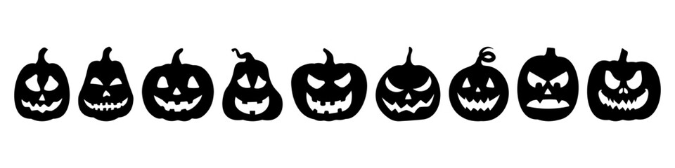 Black Halloween pumpkin set. Scary Pumpkin Face set.