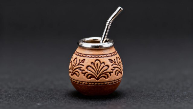 Traditional calabash gourd with metal straw for drinking mate tea