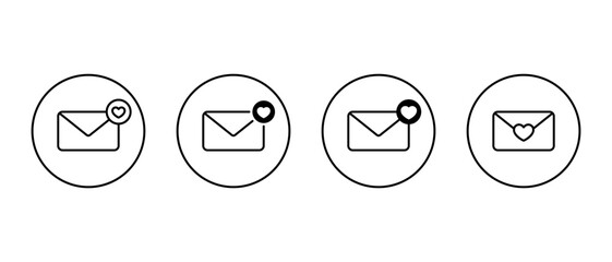 Love message icon set in circular outline. Envelope with heart symbol