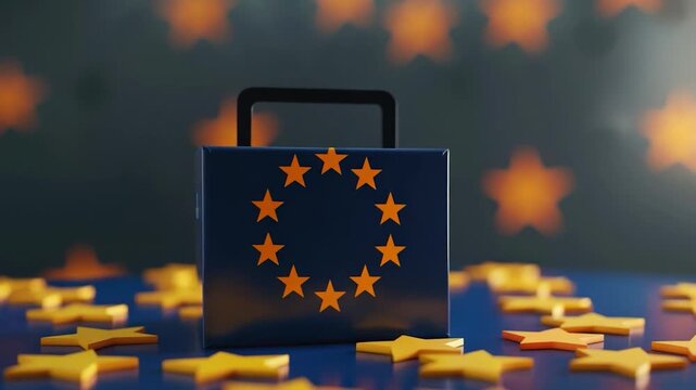 video A blue box with yellow star stickers or decals