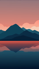 Mountains reflecting on water at sunset landscape
