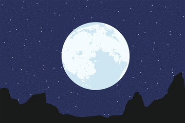 Full Moon Night Sky Vector Illustration © asad