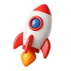 Fototapeta premium Whimsical 3D cartoon rocket blasting off, symbolizing startup success and innovation for design projects.