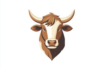 This illustration features a detailed cow head in brown and white colors. The artistic rendering highlights the unique features and strong presence of this domestic animal.