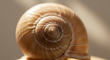 Detailed close up of a snail shell showing spiral structure and texture