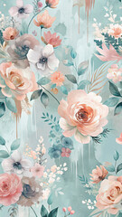 Romantic Floral Patterns in Mint, Peach, and Blush Abstract