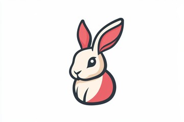 Obraz premium This cute cartoon rabbit illustration features stylized red and white colors. The design evokes a playful and cheerful feeling, making it ideal for various projects.
