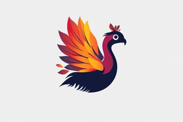 Obraz premium This striking illustration features a colorful bird design with vibrant flames as wings, showcasing creativity and unique style perfect for various artistic projects.