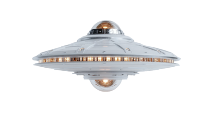UFO spaceship flying saucer alien vehicle futuristic object cosmic mystery aviation technology isolated on white background

