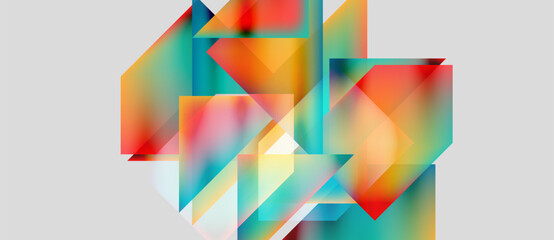 Abstract composition featuring overlapping colorful geometric shapes. Bright hues blend, creating dynamic visual texture. Modern design.