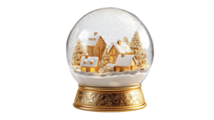 Snow globe with Christmas season festive winter decoration holiday ornament glass sphere magical scene isolated on white background