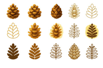 Artistic Pinecone Icons. Artistic pinecone set set of icons in 3D color style: stylized pinecone, abstract pinecone, geometric pinecone, pinecone