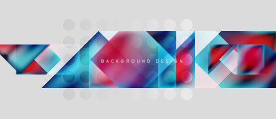 Abstract geometric shapes, vibrant colors, modern design. Gradient patterns create dynamic visual effect. Minimalist composition, clean lines.
