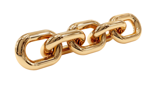 Golden chain luxury jewelry accessory shiny metal link fashion ornament elegant gold necklace detail isolated on white background
