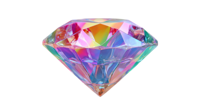Rainbow pattern diamond colorful geometric crystal shape bright prism multicolor jewel gemstone sparkle isolated on white background