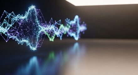 Abstract Digital Data Waveform with Glowing Network Connections
