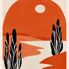 Sunrise Scene - A landscape framed by a rising sphere