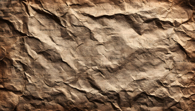 Old newspaper background, brown grunge news print texture, vintage wallpaper pattern, vintage poster design . Old crumpled grunge newspaper paper texture background. Blurred vintage