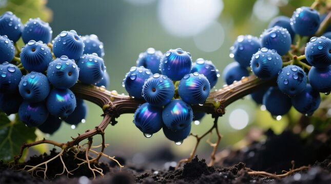  a bunch of blue grapes with water droplets on them, set against a blurred background The resolution of the image is 1920x1080