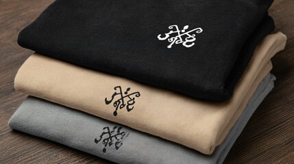 Obraz premium Elevate Your Style with These Stacked Sweaters in Neutral Colors Featuring a Unique Logo that Make a Statement, Perfect for Casual or Trendy Looks