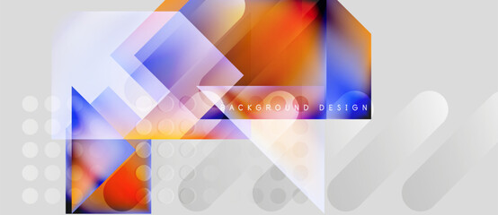 Abstract geometric shapes, vibrant colors, gradients. Modern design elements create dynamic visual composition. Light background enhances contrast.