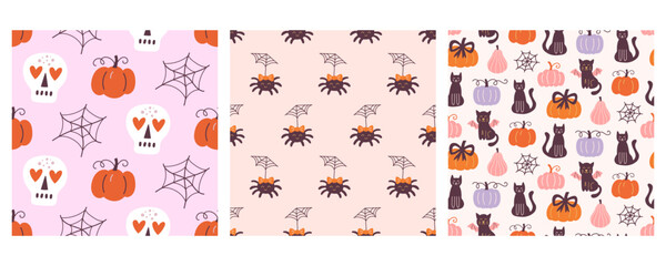 Halloween Cute Vector Seamless Patterns Collection