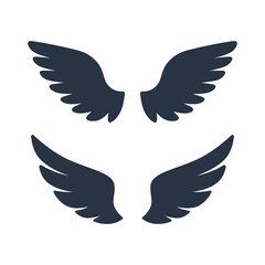 Fototapeta premium black wings vector silhouette, angel wing tattoo design, bold wing icon logo, flying wings graphic solid, gothic wings vector illustration
