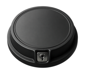 Secure polymer manhole cover with integrated lock for suburban safety.