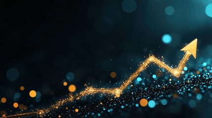Financial Performance Upward trending line graph with glowing arrows, dark background, represents positive financial growth