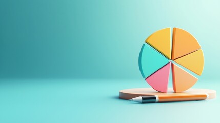 Management Bar Graph and Pie Chart 3D rendered pie chart with colorful segments, representing market share and data visualization