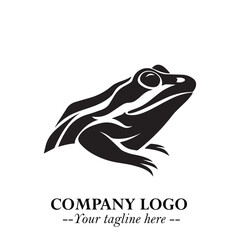 Obraz premium Head of Frog Logo Symbol Black on White Background in Modern Minimalist Vector Design for Branding