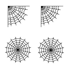 Vector illustration of four spiderweb designs in corner and circular orientations
