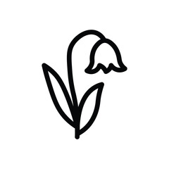 Bell flower line icon, outline of a drooping flower with curved stem and leaves, simple floral vector