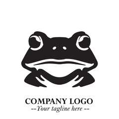 Head of Frog Logo Symbol Black on White Background in Modern Minimalist Vector Design for Branding