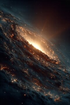 Gigantic Spiral Galaxy Core with Intense Golden Light - made with Generative AI