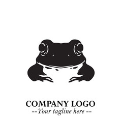 Head of Frog Logo Symbol Black on White Background in Modern Minimalist Vector Design for Branding