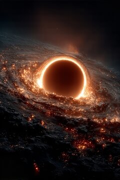 Massive Black Hole Event Horizon in a Vortex of Stars - made with Generative AI