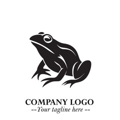 Head of Frog Logo Symbol Black on White Background in Modern Minimalist Vector Design for Branding